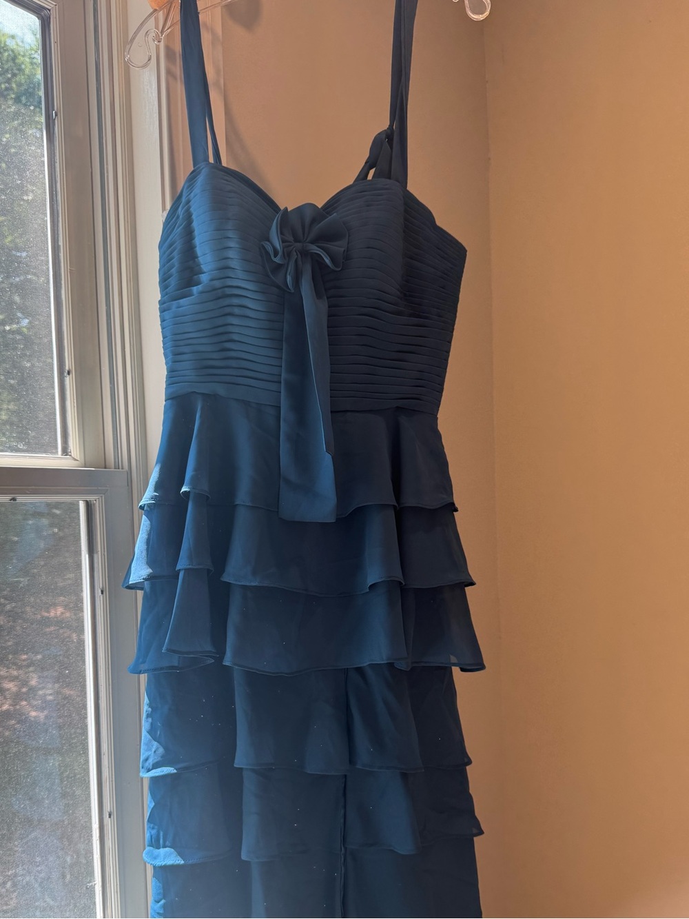 Teal Blue Tiered Ruffle Chiffon Gown - Picture 2 of 5
